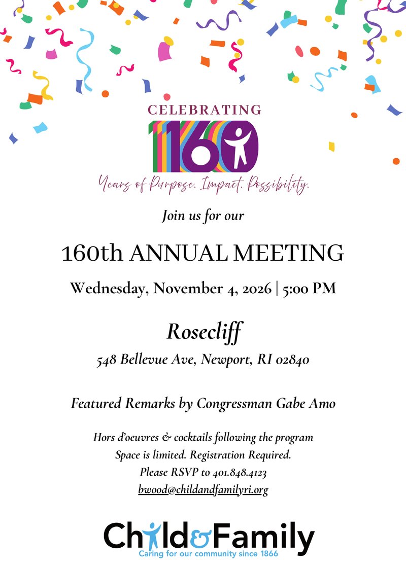 Invitation to Child & Family's 160th Annual Meeting, Wednesday, November 4, 2026, at Rosecliff, Newport
